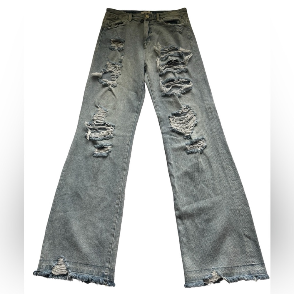 Petra 153 Light Wash Distressed Wide-Leg Frayed Hem Women’s Jeans Size 7 / 27 - Picture 4 of 9